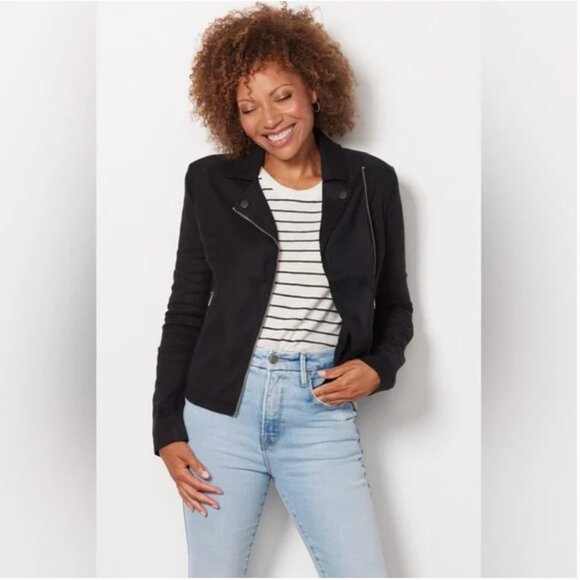 Evereve Jackets & Blazers - Evereve Jagger Moto Jacket in Black linen blend shoulder pads size M